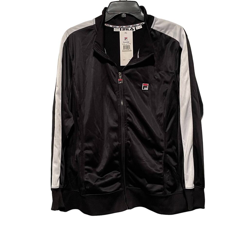 Fila Plus Size Striped Track Jacket - Black / White 1x